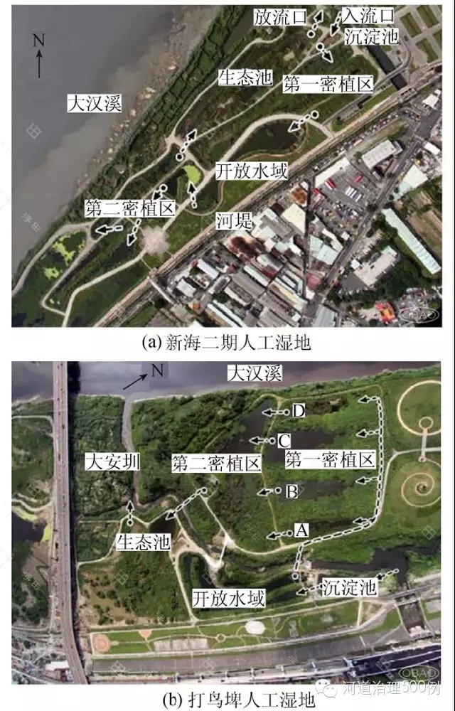 大汉溪河岸人工湿地净水单元配置情形 大汉溪河岸人工湿地净水单元配置情形